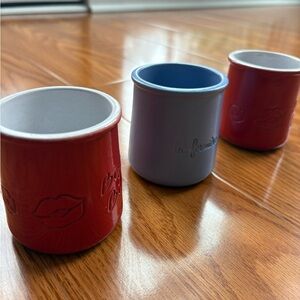 3 La Fermière Yogurt Pots Blue and Red